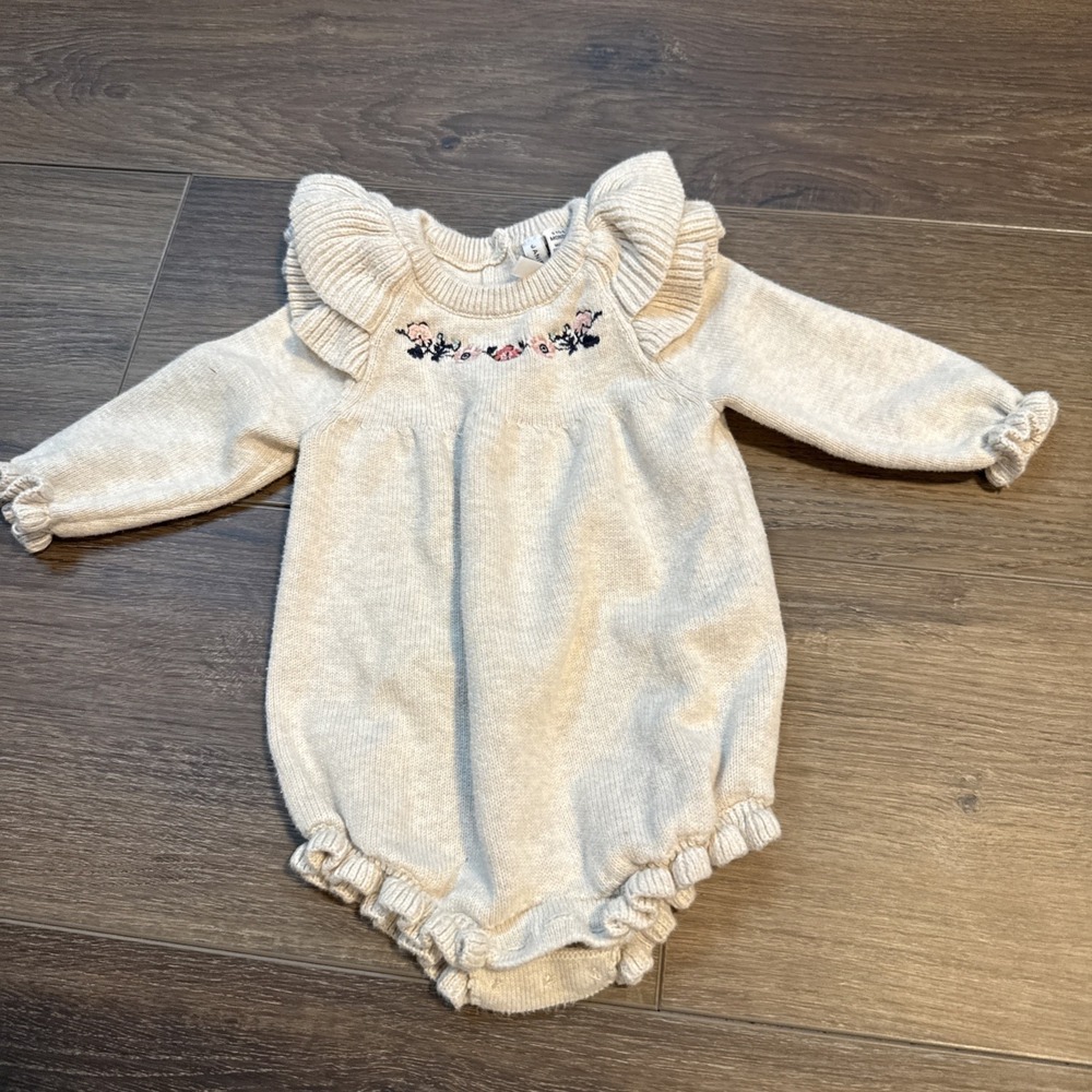 Janie And Jack Baby Embroidered Sweater Romper Floral 3-6 Months